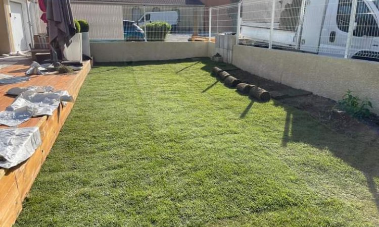Pose de 130m² de gazon en rouleaux à Tournon-sur-Rhône